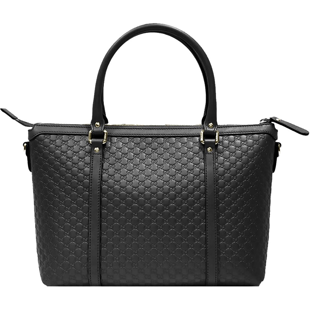 【GUCCI 古馳】449656 經典Guccissima壓紋皮革手提斜背兩用托特包(黑色)