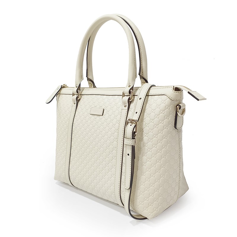 【GUCCI 古馳】449656 經典Guccissima壓紋皮革手提斜背兩用托特包(白色)