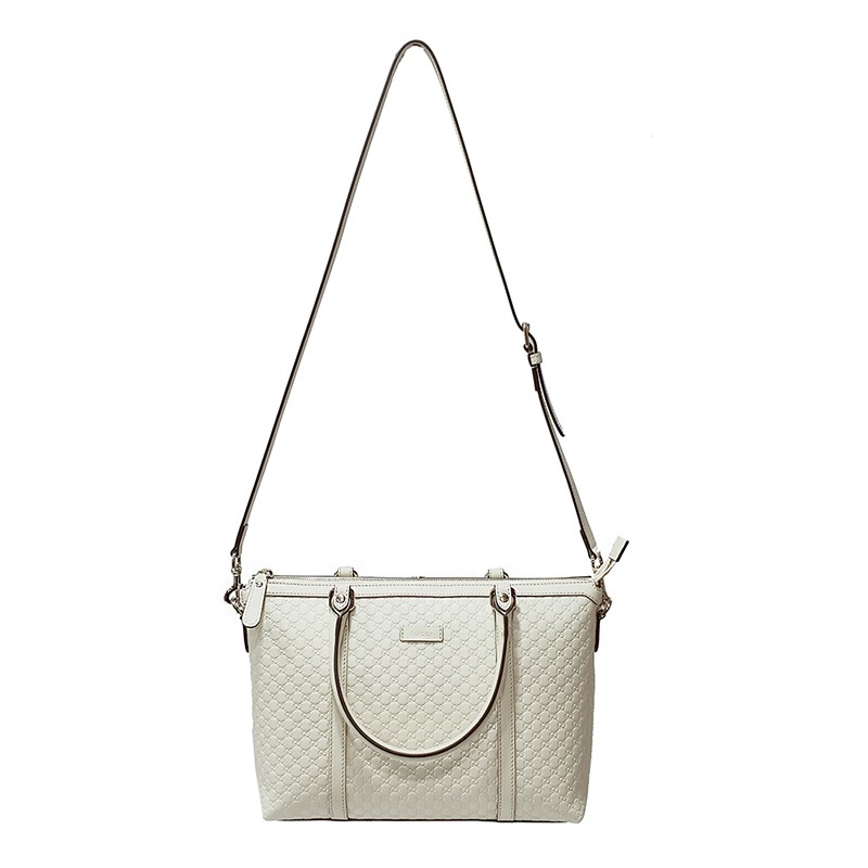 【GUCCI 古馳】449656 經典Guccissima壓紋皮革手提斜背兩用托特包(白色)
