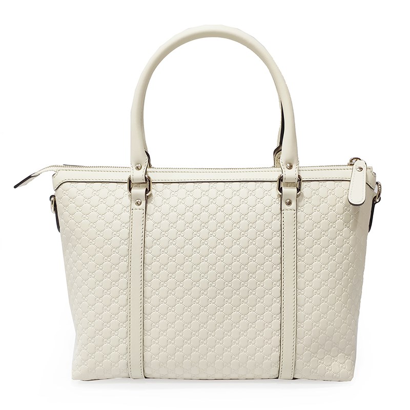 【GUCCI 古馳】449656 經典Guccissima壓紋皮革手提斜背兩用托特包(白色)