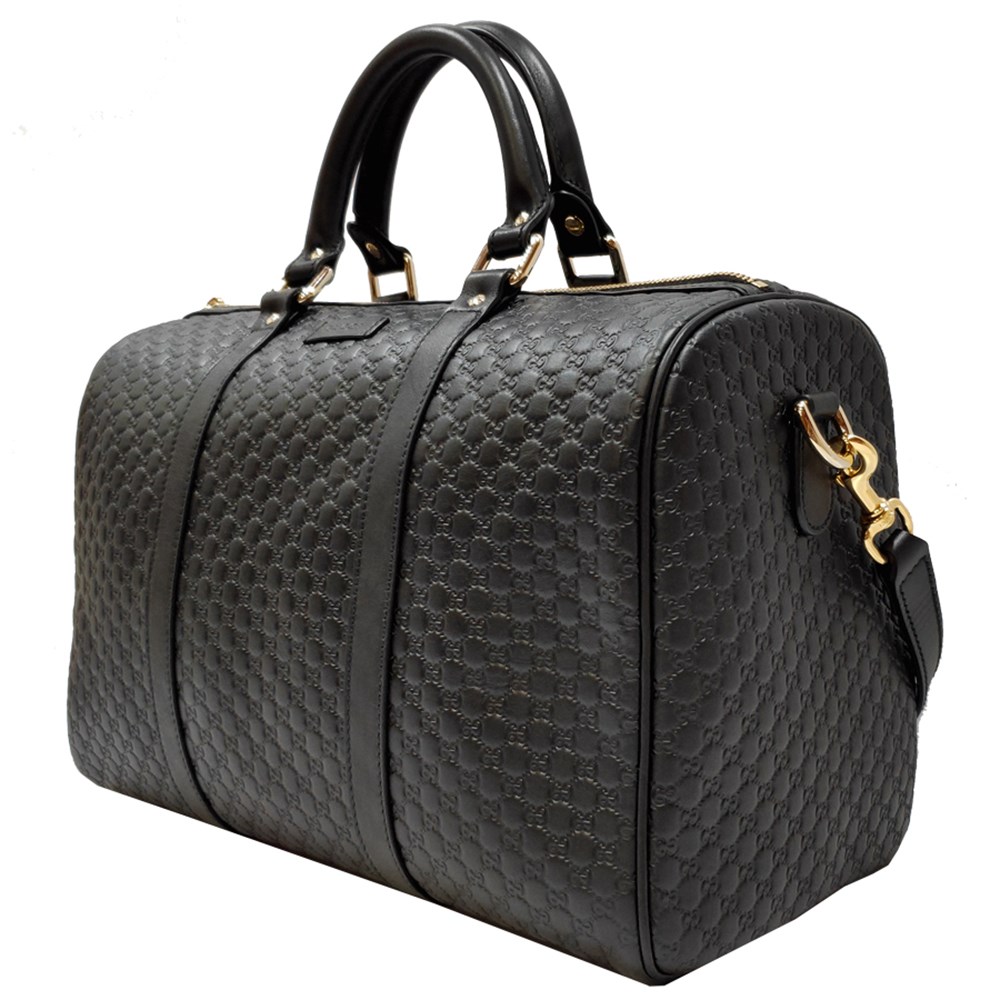 【GUCCI 古馳】449646 經典Guccissima系列小LOGO牛皮手提/斜背兩用包(黑色)
