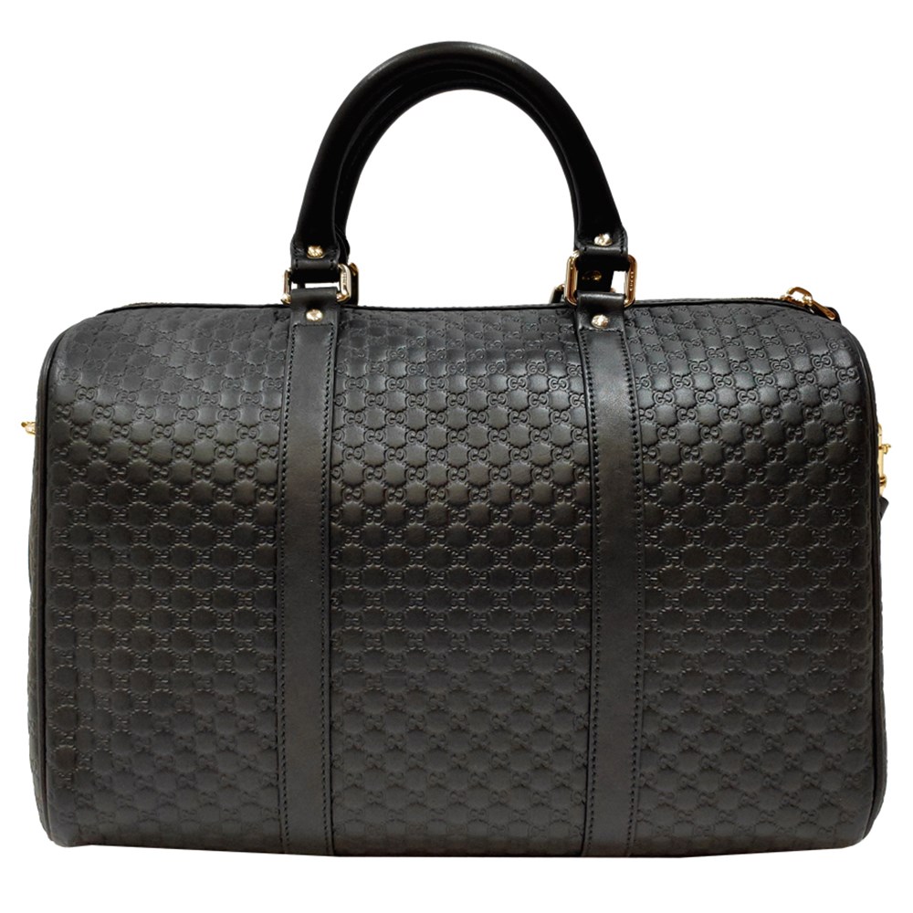 【GUCCI 古馳】449646 經典Guccissima系列小LOGO牛皮手提/斜背兩用包(黑色)