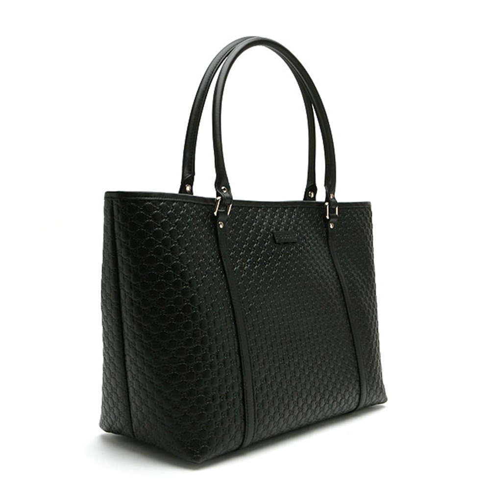 【GUCCI 古馳】449647 經典Guccissima皮革壓紋肩背托特包/購物包(黑色)