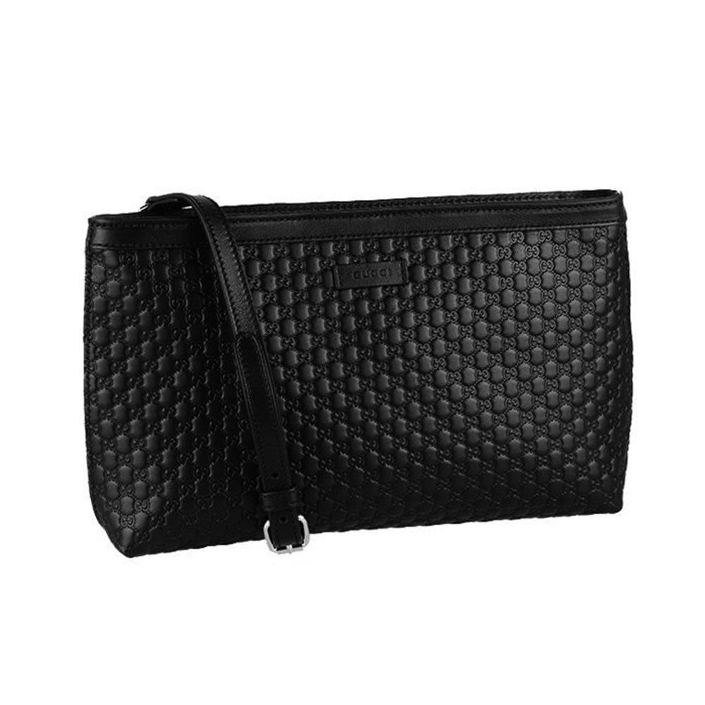 【GUCCI 古馳】607723 經典Guccissima皮革壓紋肩背斜背手拿包(黑色)
