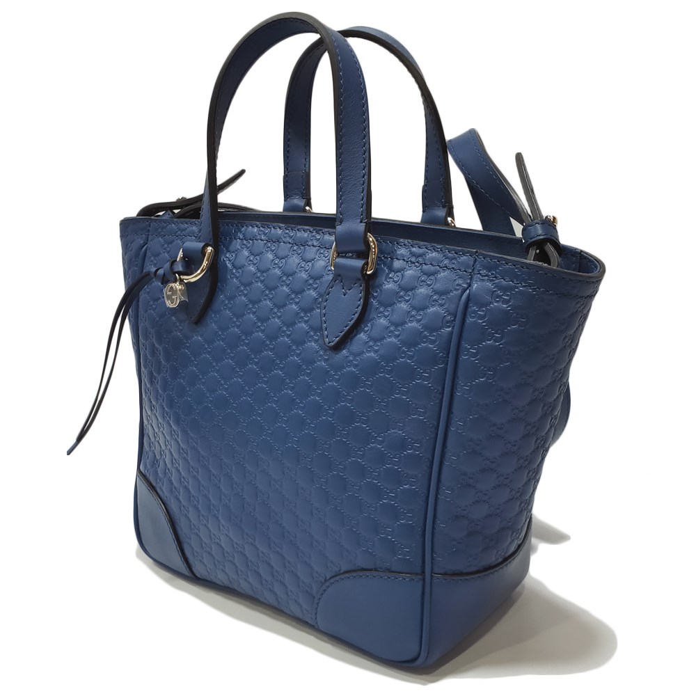 【GUCCI 古馳】449241 經典Guccissima GG壓紋兩用牛皮飾邊手提/斜背包(藍色)
