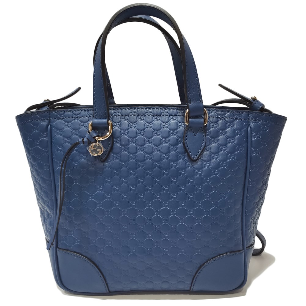 【GUCCI 古馳】449241 經典Guccissima GG壓紋兩用牛皮飾邊手提/斜背包(藍色)