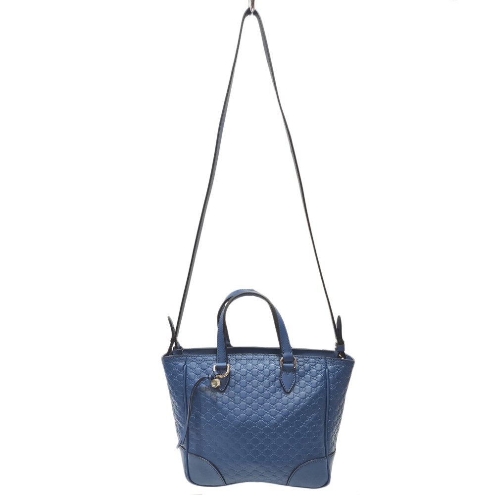 【GUCCI 古馳】449241 經典Guccissima GG壓紋兩用牛皮飾邊手提/斜背包(藍色)