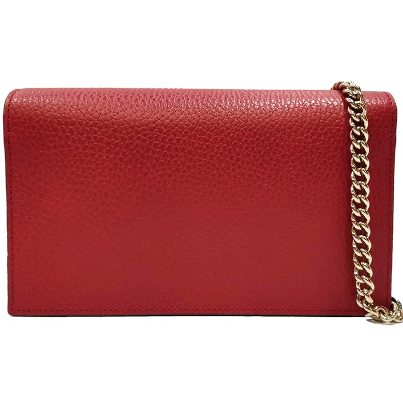 【GUCCI 古馳】510314 經典雙G金屬LOGO荔枝紋牛皮鏈帶扣式斜背包(紅色)