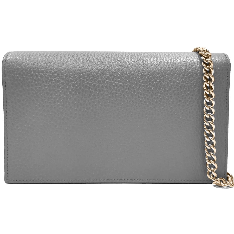 【GUCCI 古馳】615523 經典雙G金屬LOGO荔枝紋牛皮鏈帶扣式斜背包(灰色)