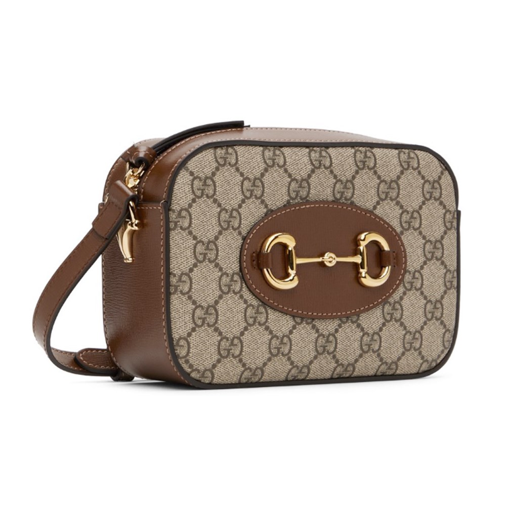 【GUCCI 古馳】760196 經典1955 Horsebit系列馬銜釦拉鍊肩背斜背迷你相機包(棕色)