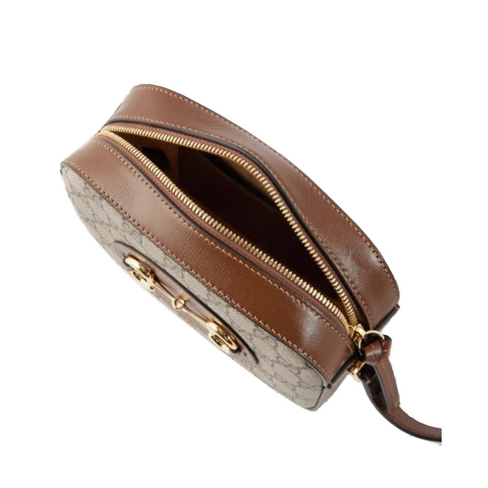 【GUCCI 古馳】760196 經典1955 Horsebit系列馬銜釦拉鍊肩背斜背迷你相機包(棕色)
