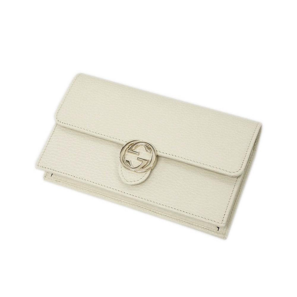 【GUCCI 古馳】615523 經典雙G金屬LOGO荔枝紋牛皮鏈帶扣式斜背包(白色)