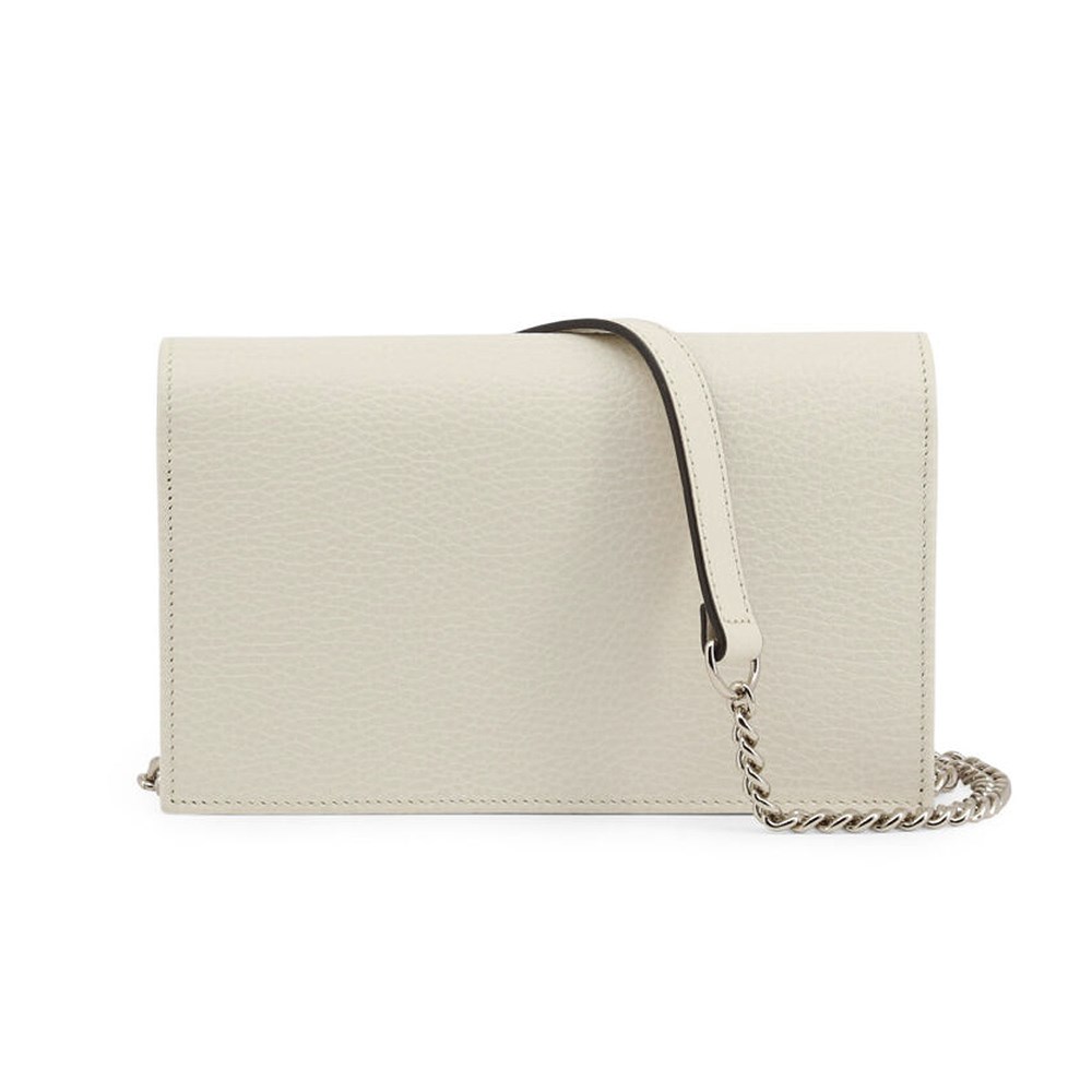 【GUCCI 古馳】615523 經典雙G金屬LOGO荔枝紋牛皮鏈帶扣式斜背包(白色)