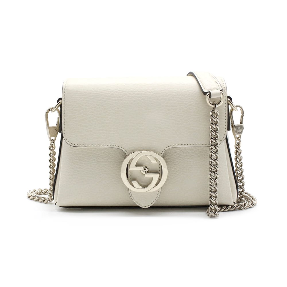 【GUCCI 古馳】607720 經典雙G LOGO荔枝紋牛皮淡金鍊肩背/斜背郵差包