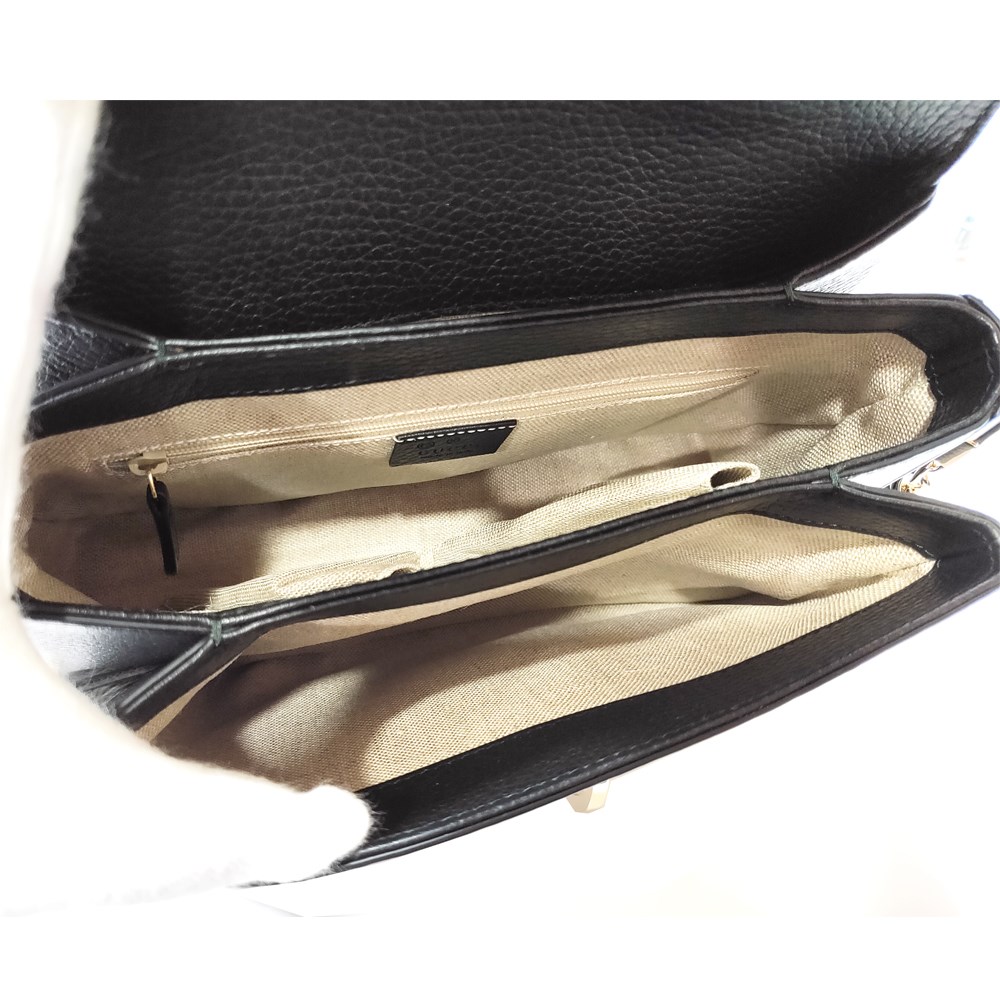 【GUCCI 古馳】510302經典雙G LOGO荔枝紋全皮單鍊肩背/斜背包/手提兩用包(黑色)