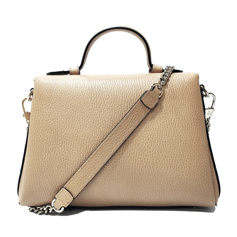 【GUCCI 古馳】510302經典雙G LOGO荔枝紋全皮單鍊肩背/斜背包/手提兩用包(膚色)