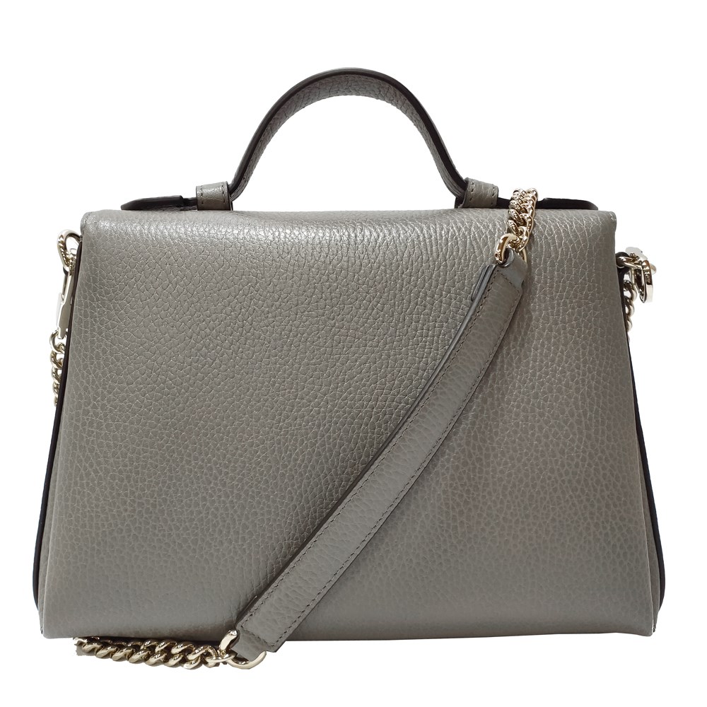 【GUCCI 古馳】510302經典雙G LOGO荔枝紋全皮單鍊肩背/斜背包/手提兩用包(灰色)