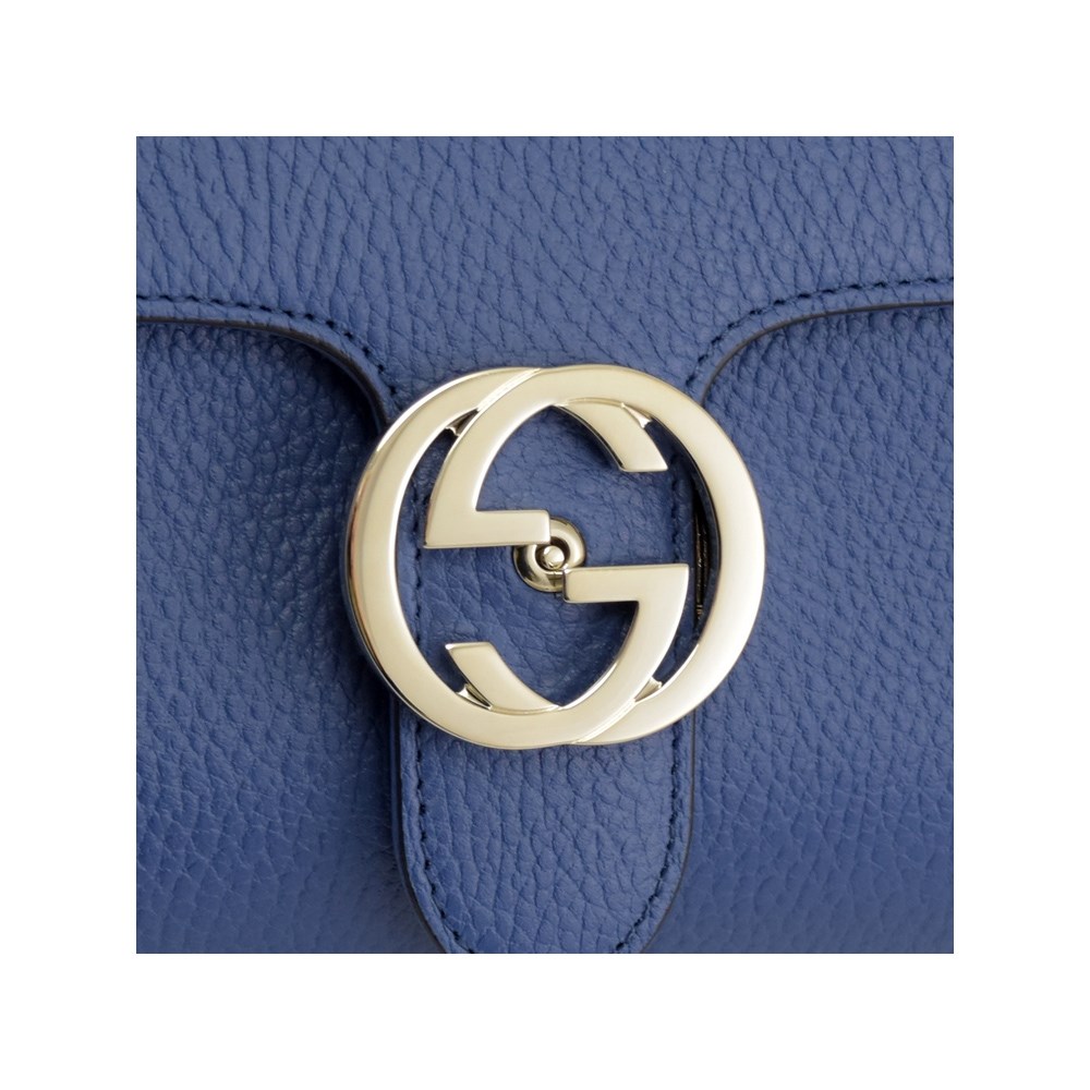 【GUCCI 古馳】510302 經典雙G LOGO荔枝紋全皮單鍊肩背/斜背包/手提兩用包 (藍色)