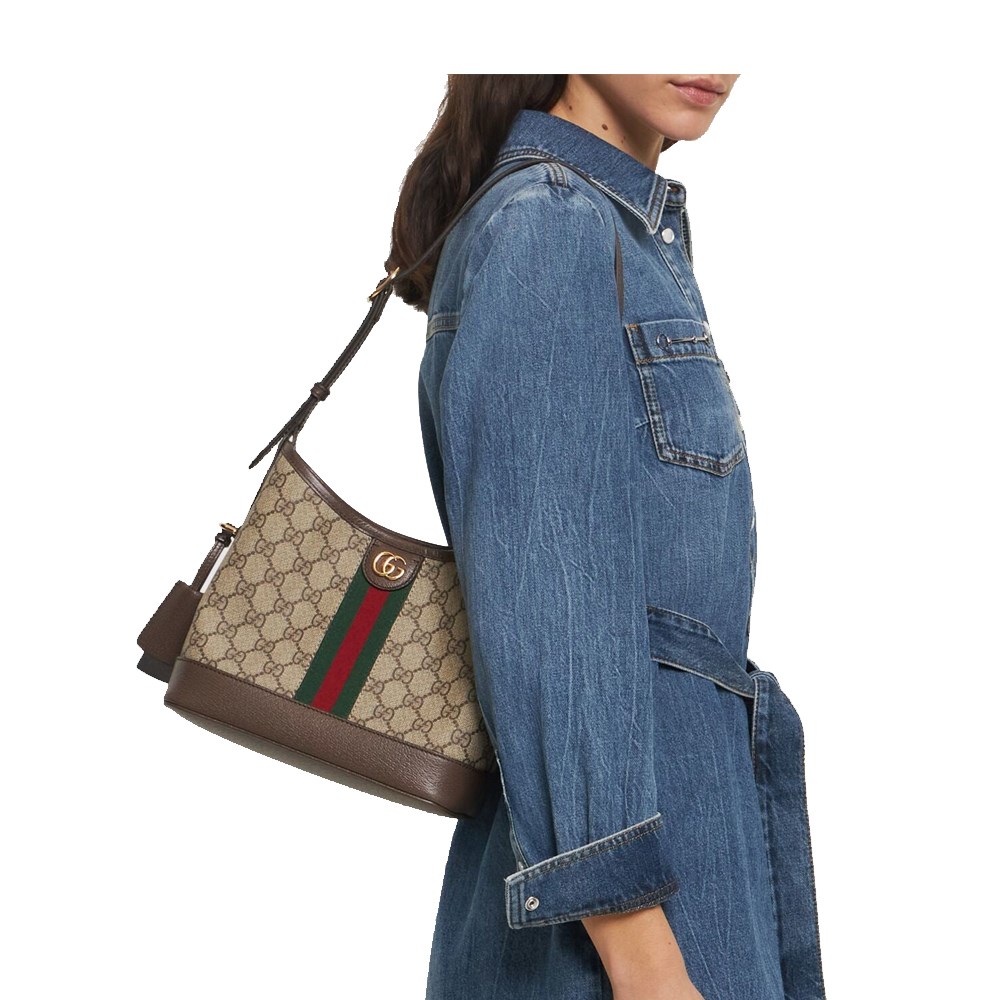 【GUCCI 古馳】781402 經典ophidia系列GG Supreme帆布單肩斜背小型托特包(棕色)