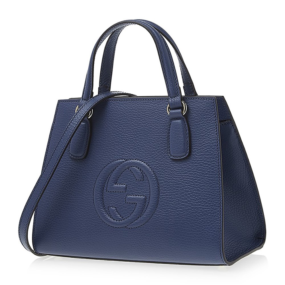 【GUCCI 古馳】 607722 經典SOHO系列雙G LOGO牛皮手提/斜背兩用包 