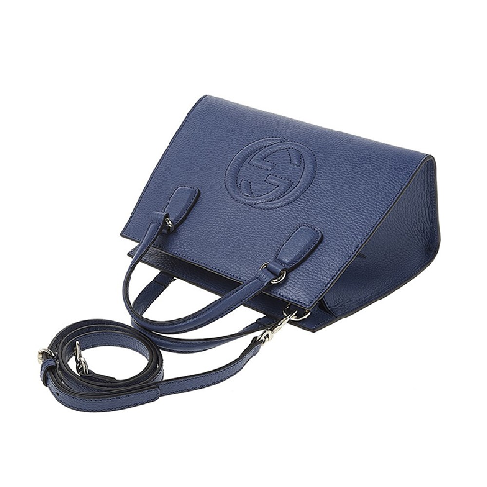 【GUCCI 古馳】 607722 經典SOHO系列雙G LOGO牛皮手提/斜背兩用包 
