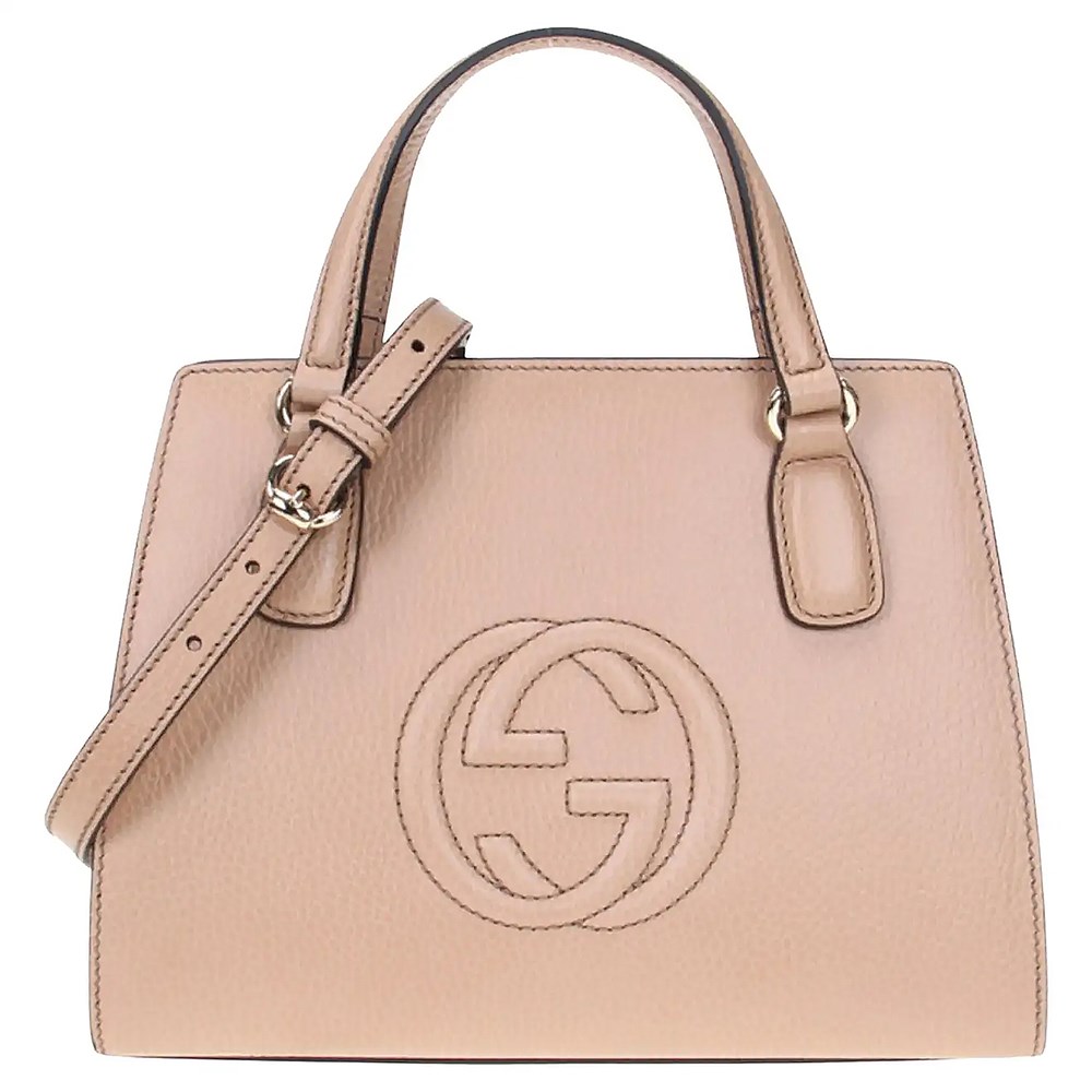 【GUCCI 古馳】 607722 經典SOHO系列雙G LOGO牛皮手提/斜背兩用包  