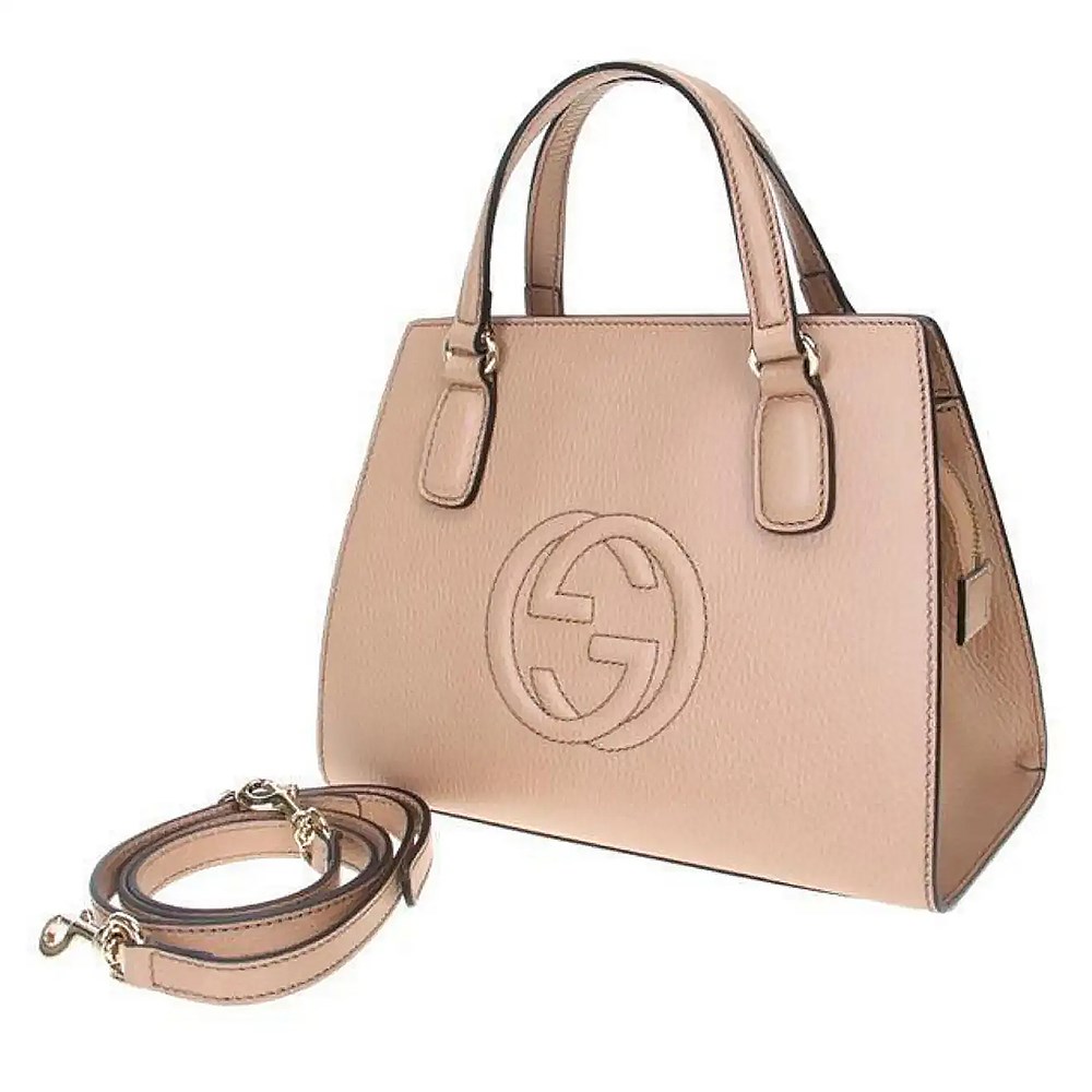 【GUCCI 古馳】 607722 經典SOHO系列雙G LOGO牛皮手提/斜背兩用包  