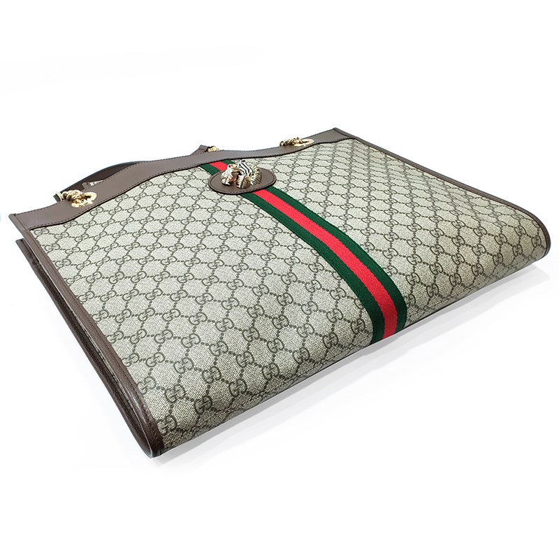 【GUCCI 古馳】537219 經典GG LOGO帆布Rajah系列水鑽虎頭托特包(棕色)