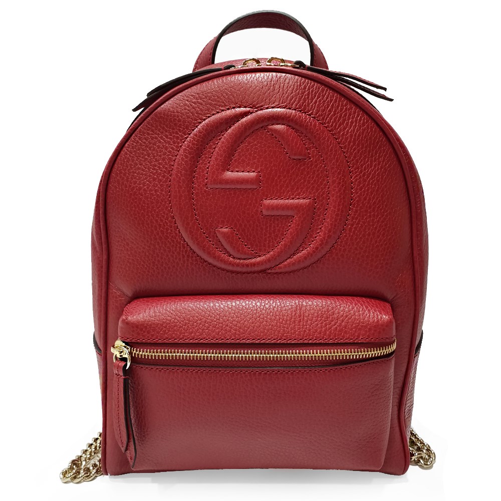 【GUCCI 古馳】536192 經典SOHO系列GG LOGO牛皮金鍊後背包