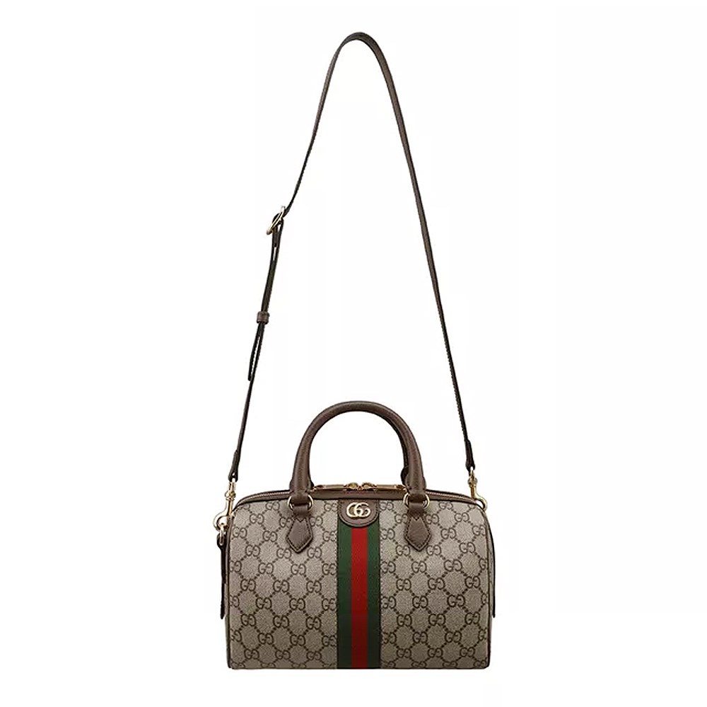 【GUCCI 古馳】772061 經典OPHIDIA系列雙色織帶波士頓手提/斜背包(棕色)