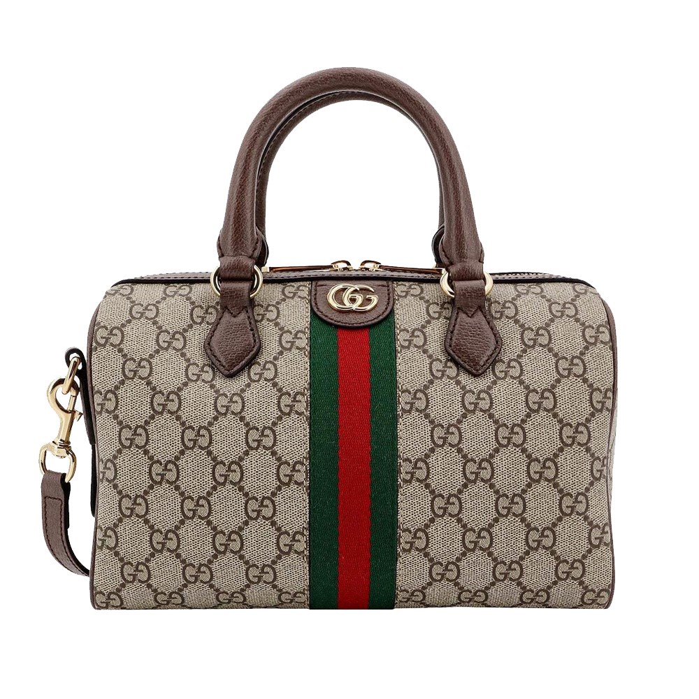 【GUCCI 古馳】772061 經典OPHIDIA系列雙色織帶波士頓手提/斜背包(棕色)