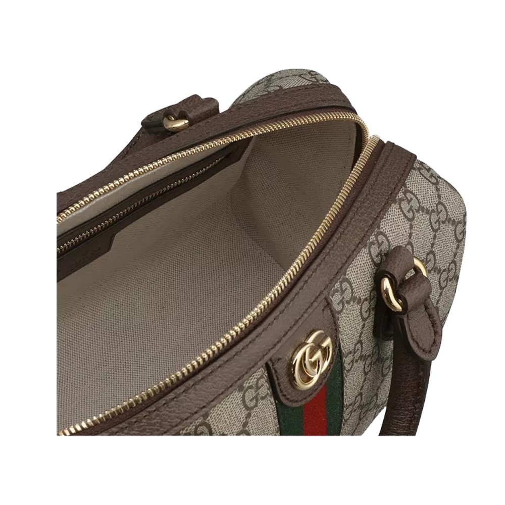 【GUCCI 古馳】772061 經典OPHIDIA系列雙色織帶波士頓手提/斜背包(棕色)