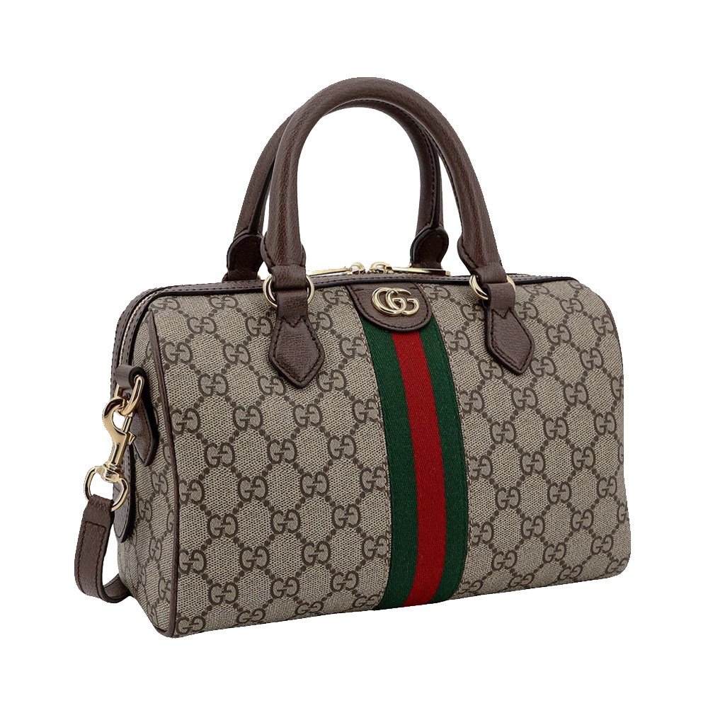 【GUCCI 古馳】772061 經典OPHIDIA系列雙色織帶波士頓手提/斜背包(棕色)