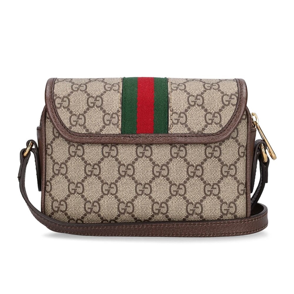 【GUCCI 古馳】772239 經典ophidia系列GG supreme牛皮拉鍊迷你翻蓋肩背/斜背包(棕色)