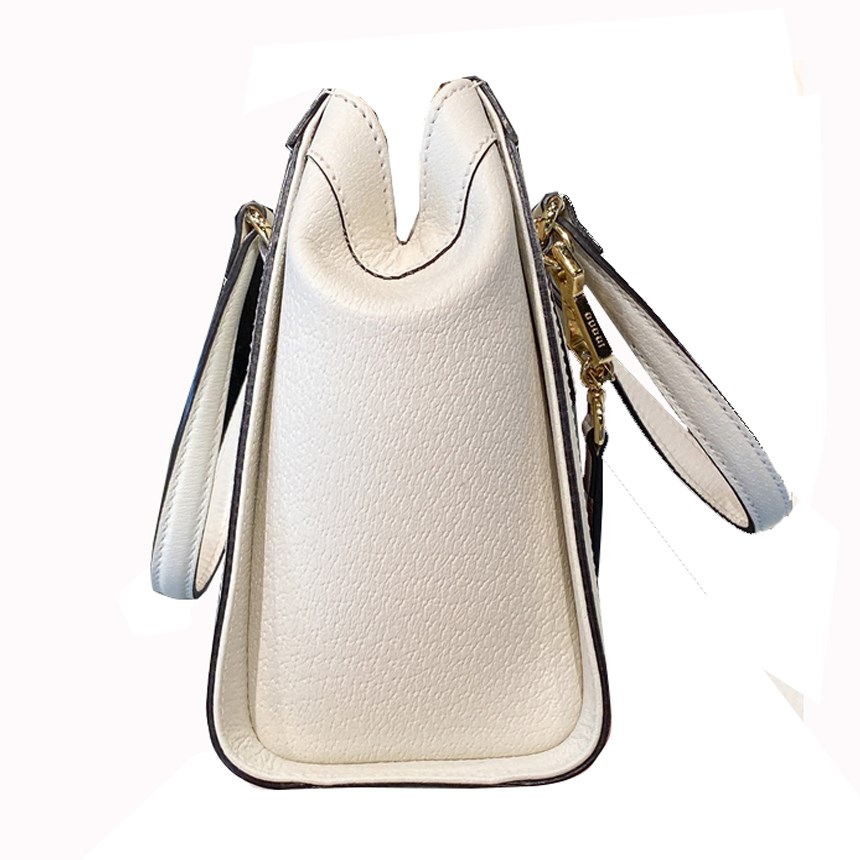 【GUCCI 古馳】719882 經典Ophidia系列藍紅藍織帶皮革飾邊手提/斜背兩用包(白色)