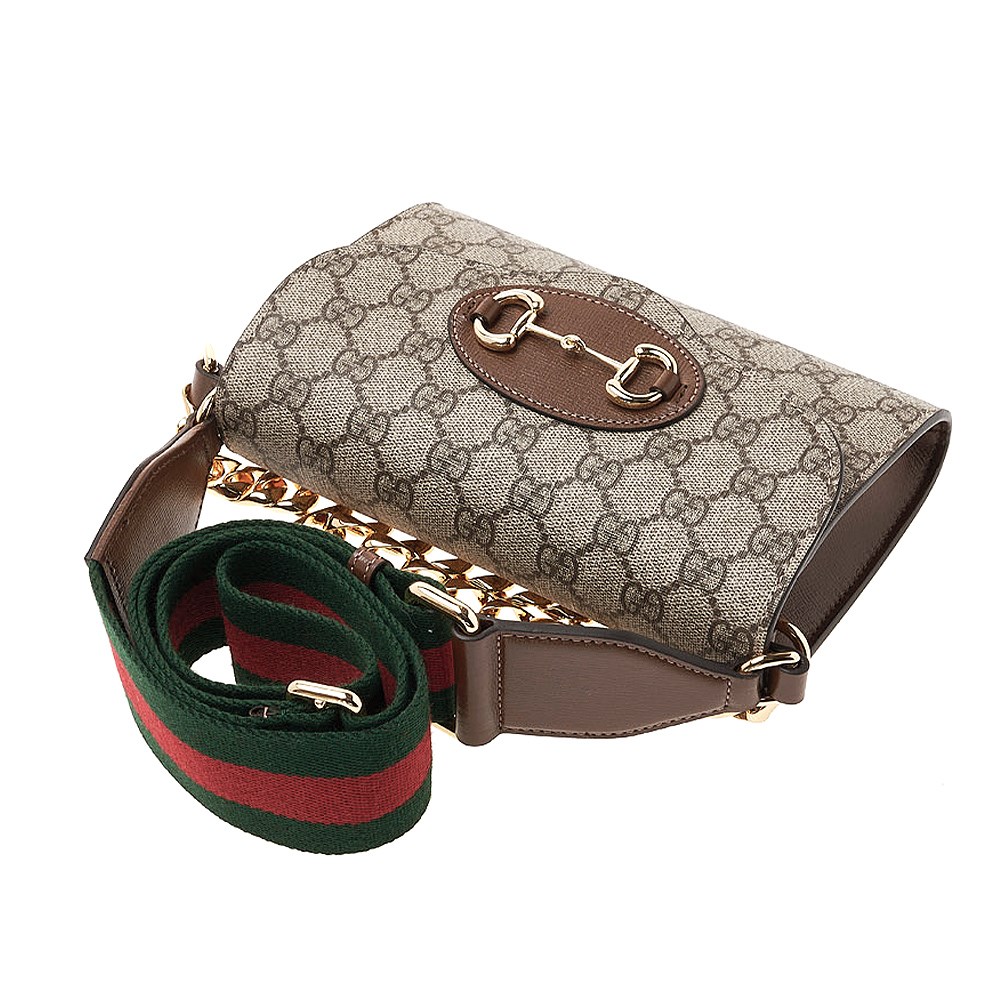 【GUCCI 古馳】 724713 經典1955 Horsebit馬銜釦雙背帶手拿/斜背/腋下包(棕色)