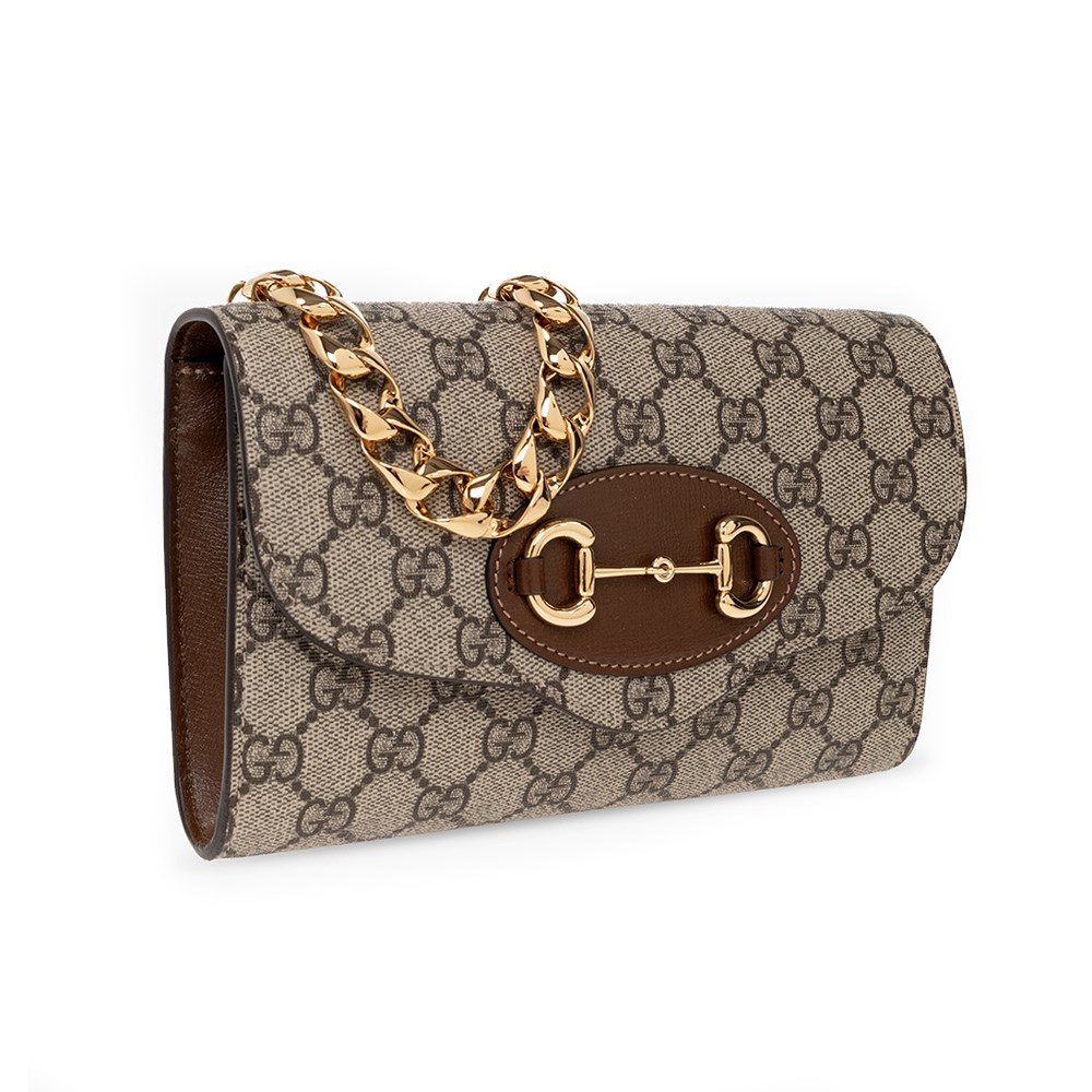 【GUCCI 古馳】 724713 經典1955 Horsebit馬銜釦雙背帶手拿/斜背/腋下包(棕色)