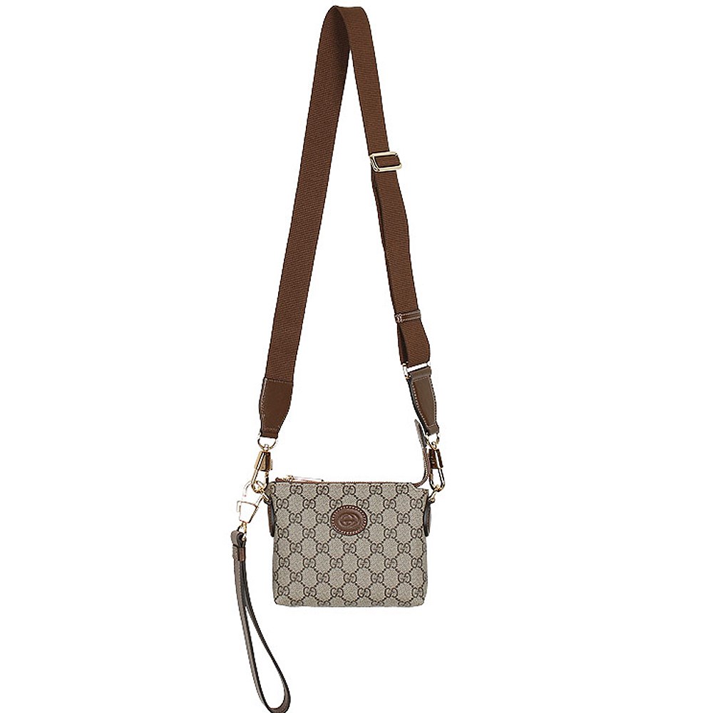 【GUCCI 古馳】 723306 經典INTERLOCKING G系列帆布迷你手拿包/斜背包