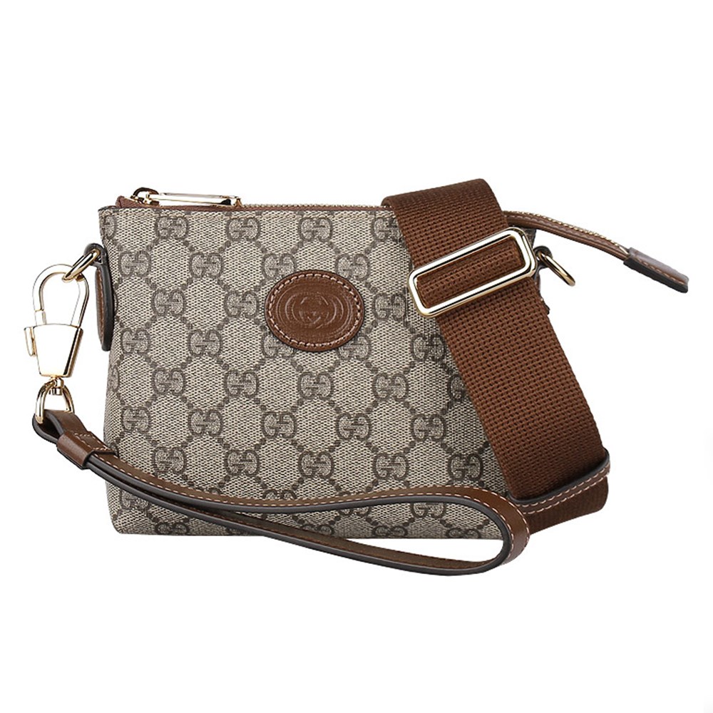 【GUCCI 古馳】 723306 經典INTERLOCKING G系列帆布迷你手拿包/斜背包