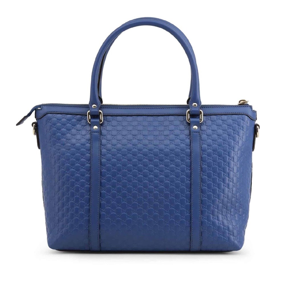 【GUCCI 古馳】449656 經典Guccissima壓紋皮革手提斜背兩用托特包(藍色)
