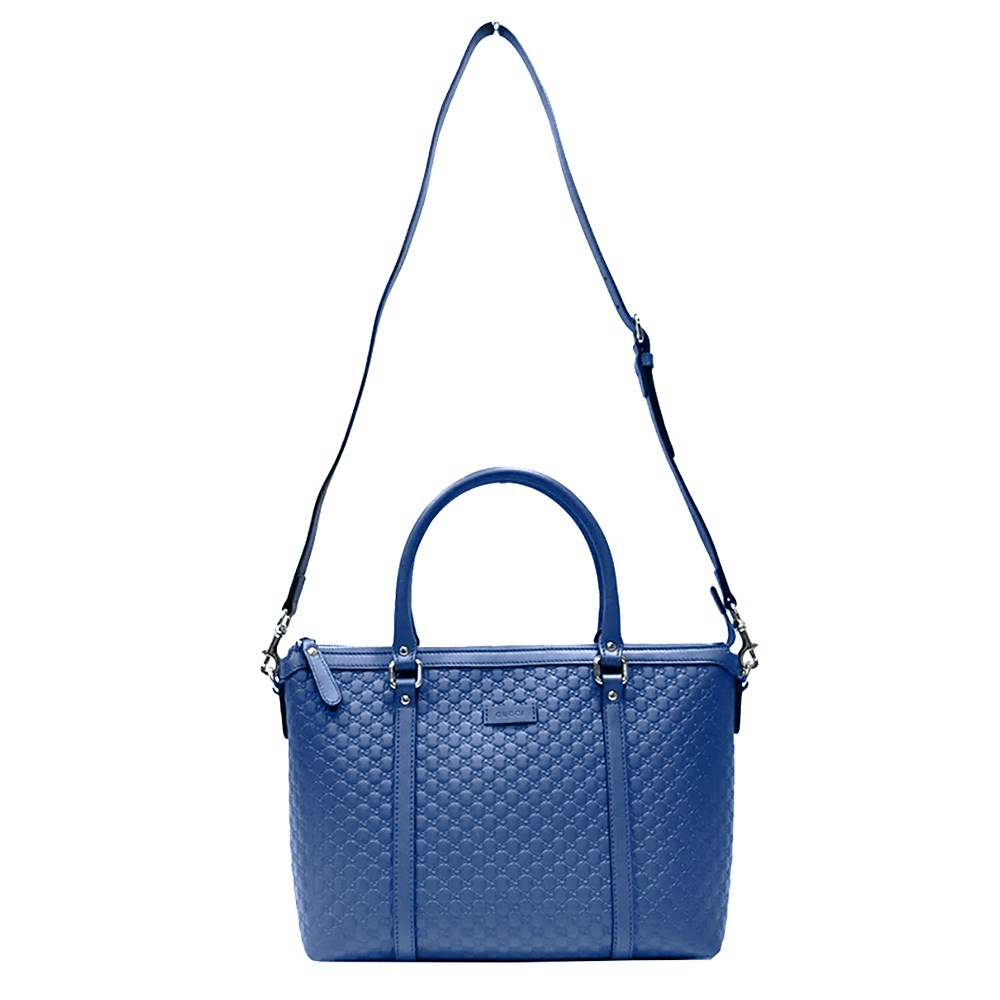 【GUCCI 古馳】449656 經典Guccissima壓紋皮革手提斜背兩用托特包(藍色)