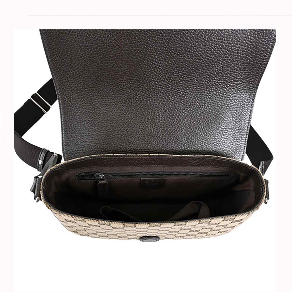 【GUCCI 古馳】449172 經典雙G LOGO牛皮飾邊方形翻蓋斜背包(棕色)