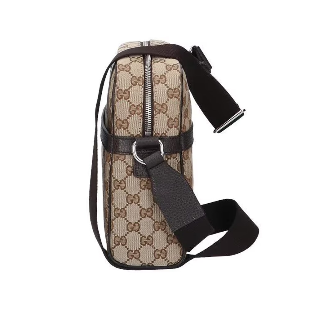 【GUCCI 古馳】449173 經典雙G LOGO牛皮飾邊方形斜背包