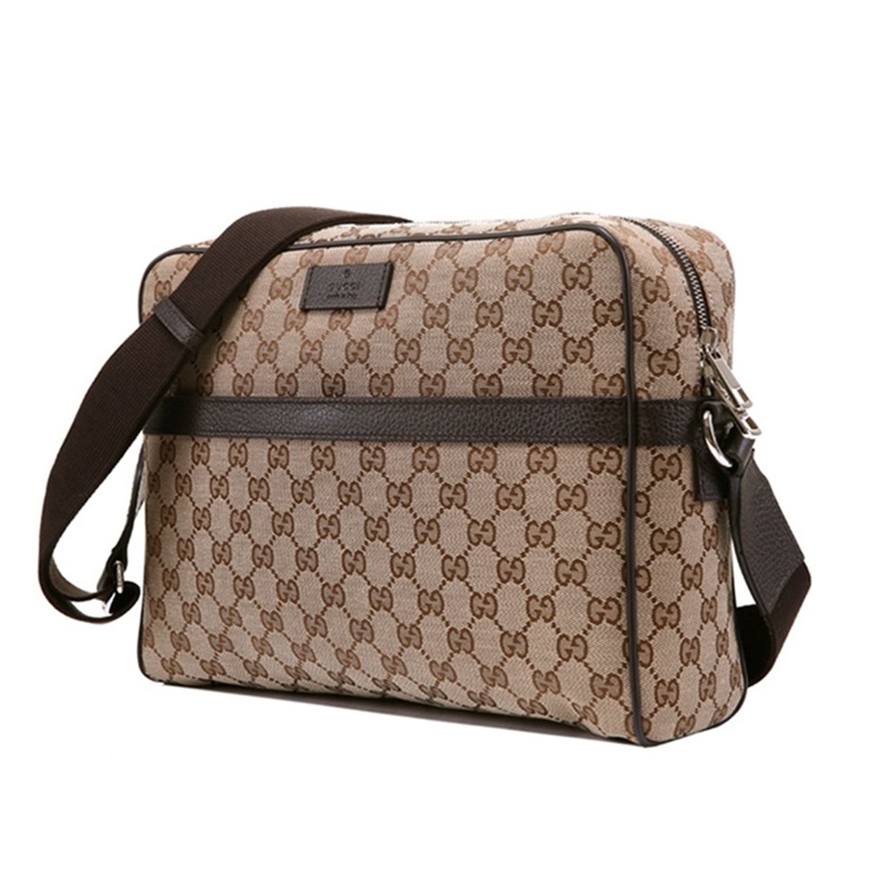 【GUCCI 古馳】449173 經典雙G LOGO牛皮飾邊方形斜背包