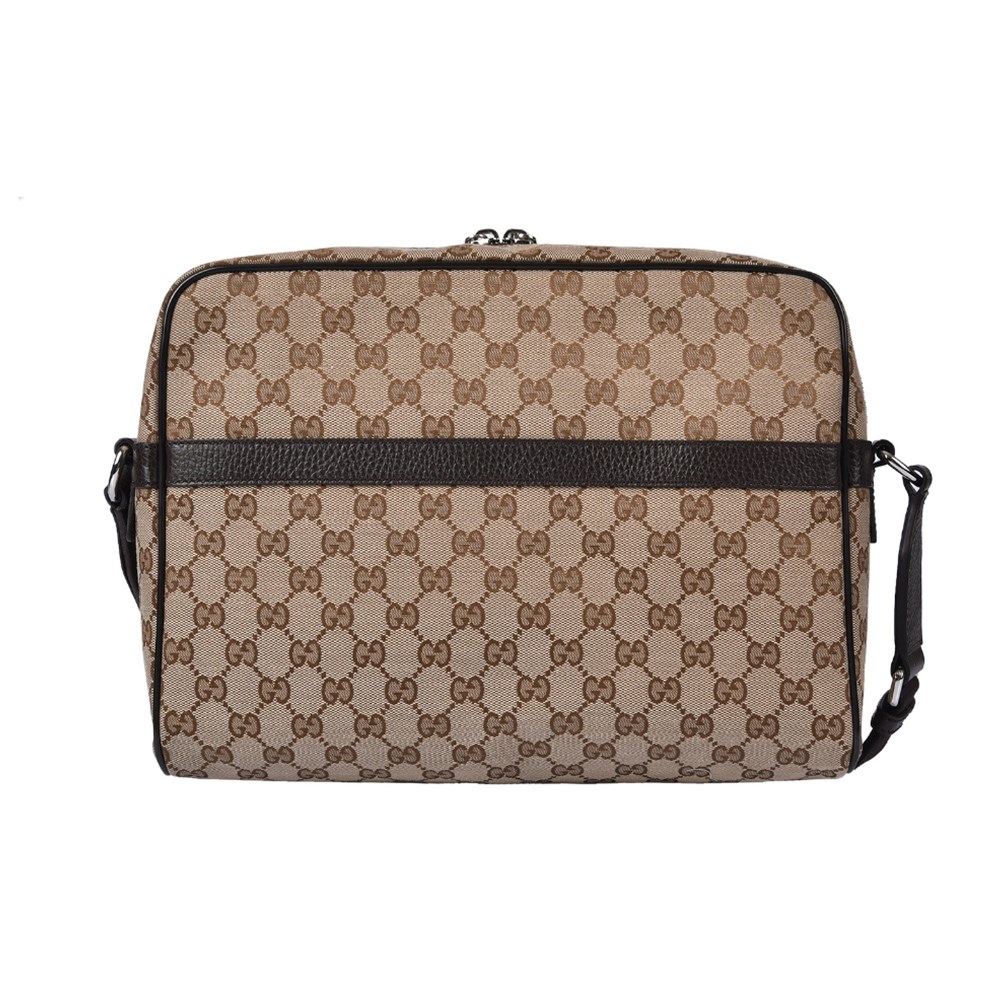 【GUCCI 古馳】449173 經典雙G LOGO牛皮飾邊方形斜背包
