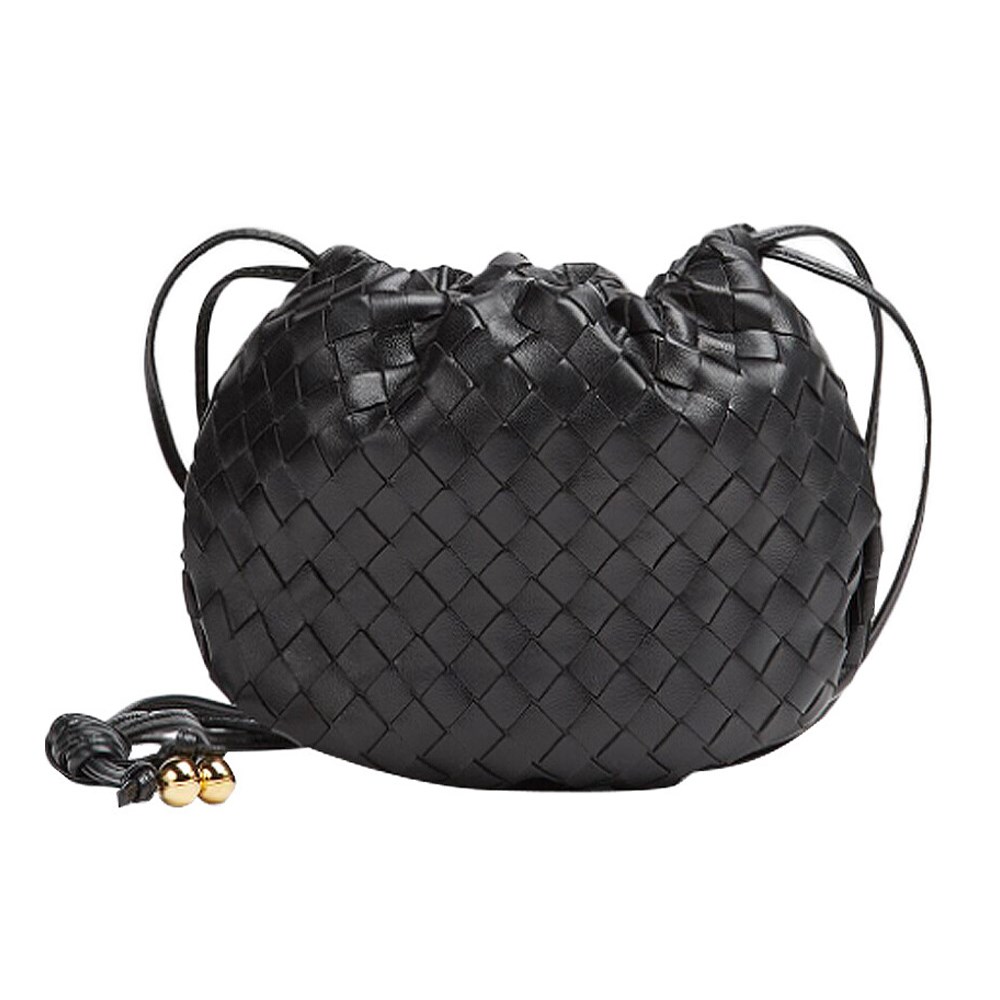 【BOTTEGA VENETA 寶緹嘉 】651905經典編織小羊皮The Mini Bulb系列迷你束繩斜背手提包(黑色)