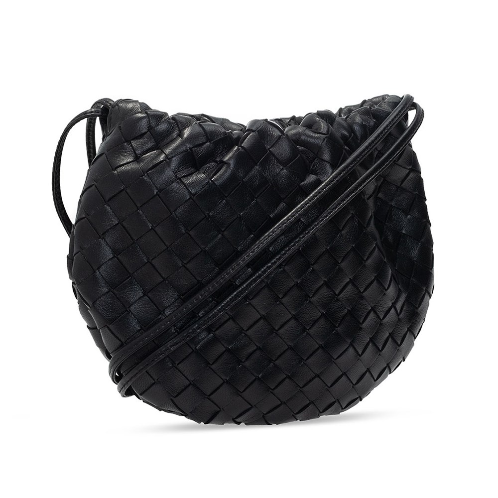 【BOTTEGA VENETA 寶緹嘉 】651905經典編織小羊皮The Mini Bulb系列迷你束繩斜背手提包(黑色)