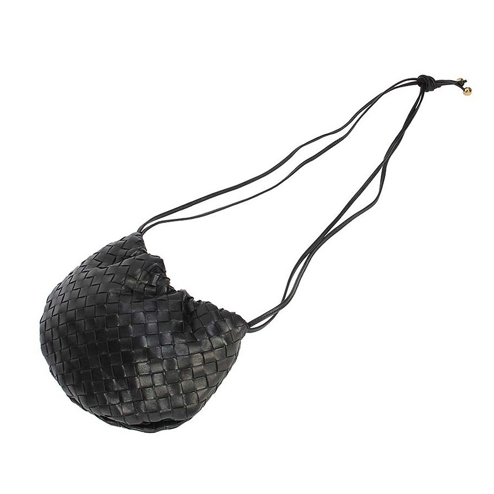 【BOTTEGA VENETA 寶緹嘉 】651905經典編織小羊皮The Mini Bulb系列迷你束繩斜背手提包(黑色)