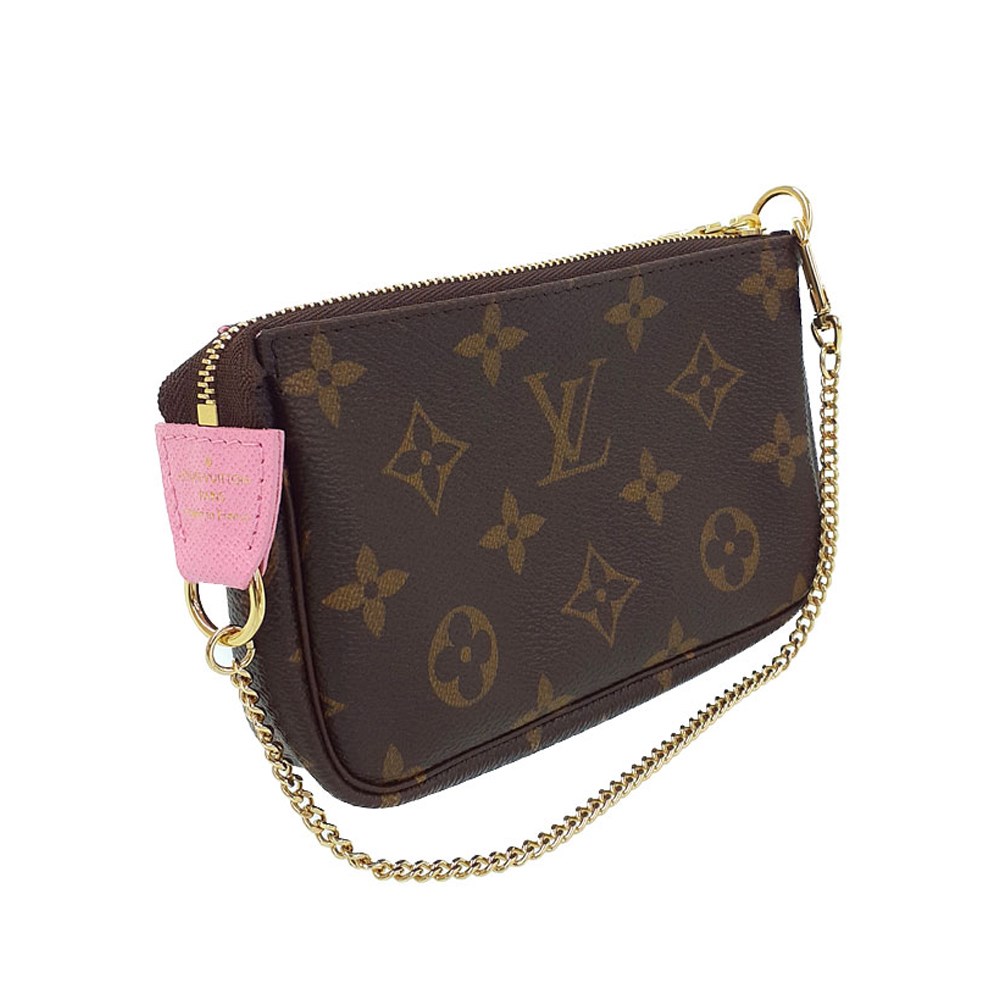 【Louis Vuitton 路易威登】M82623 限量2023聖誕系列MINI POCHETTE ACCESSOIRES內裡拼色鏈帶手拿包(粉色)