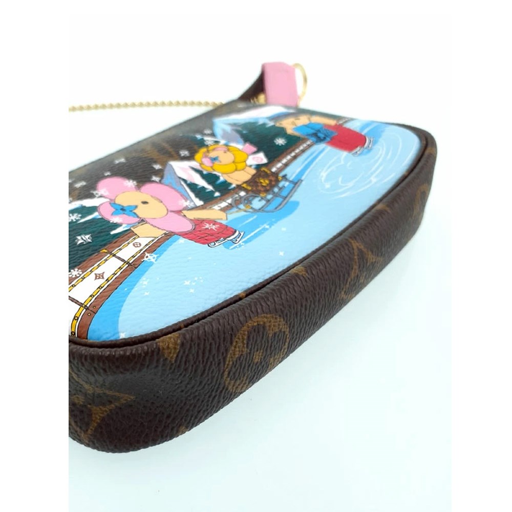 【Louis Vuitton 路易威登】M82623 限量2023聖誕系列MINI POCHETTE ACCESSOIRES內裡拼色鏈帶手拿包(粉色)